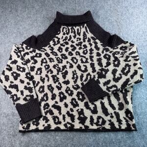 Venus L Leopard Print Cold Shoulder Mock Neckline Sweater